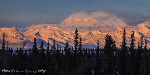 Denali Pano 1 1 Denali Pano 1; The sunrise lights up Denali, image captured near Broad Pass