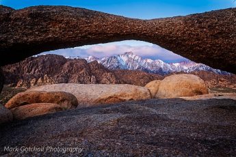 Lathe Arch with Lone Pine Peak and Mt Whitney