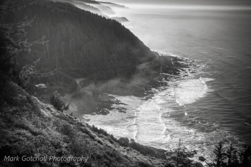 Cape Perpetua Black and White; this photograph was taken from the overlook.