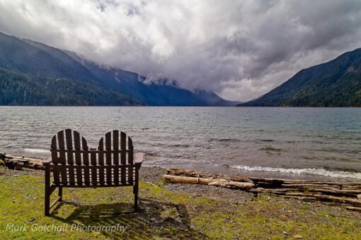Lakeside bench at Lake Crescent in the Olympic National Park, Washington Lakeside bench at Lake Crescent in the Olympic National Park