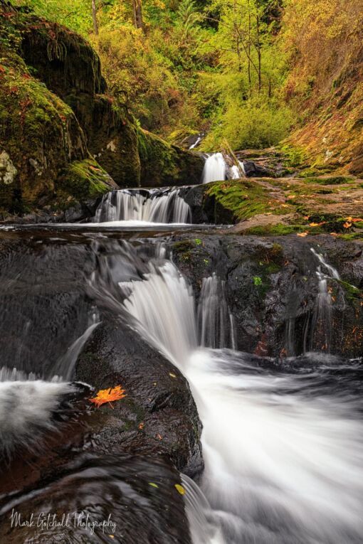 Small waterfall image captured along Sweet Creek in autumn