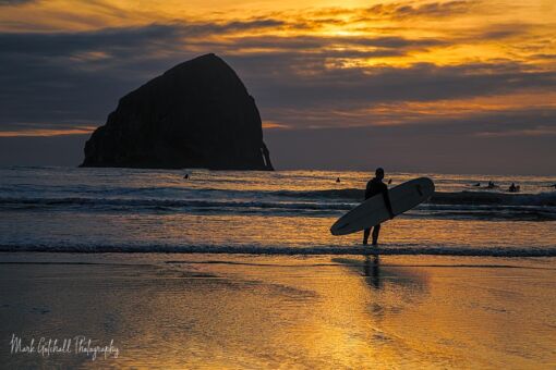 Surfing at sunset, Cape Kiwanda, Oregon