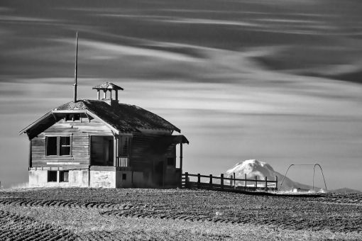 Abandoned school house in Eastern Oregon, with a view of Mt Adams Abandoned scool house in Eastern Oregon