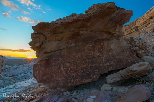 Sunset at Newspaper Rock, Nevada Photograph of petrogylphs on Newspaper Rock, Gold Butte National Monument, Nevada