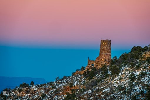 Desert View Watchtower and the Belt of Venus Photo of the Desert View Watchtower with the Belt of Venus in the sky.