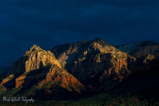 Sedona View after the Storm Breaking rainstorm and the sun shined through the clouds to light up the red rocks of Sedona, Arizona