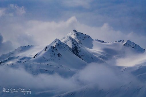 Snow covered peaks near White Pass, in the Coast Range Mountains of British Columbia